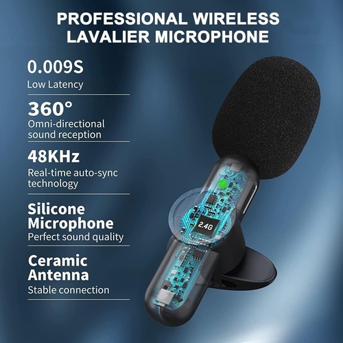 Wireless Lavalier Lapel Microphone for iPhone iPad - Professional Cordless Clip - Picture 4 of 6