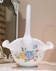 Vtg FENTON White Satin Glass Basket Handpainted Wildflowers Artist Signed 7.75"