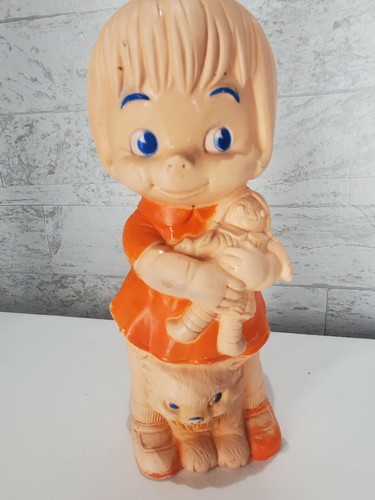 J.L Prescott Co Rubber Vinyl Squeaky Toy Girl Holding Doll with a kitten  1968 - Picture 2 of 8