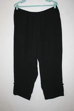 Citron Santa Monica 0X Pull On Black Embossed Silk Wide Leg Cropped Pants 