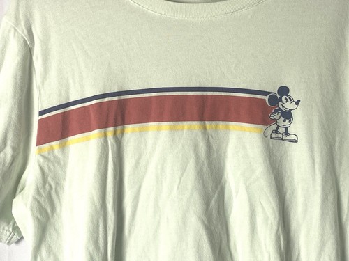 JUNK FOOD DISNEY MICKEY MOUSE Pale Green Retro Striped T-Shirt, Men XL - Picture 2 of 3