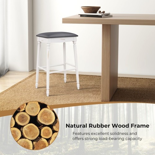 Set Of 2 Kitchen Bar Stool 29" Backless With Padded Seat Cushions and Wood Legs - Picture 6 of 7