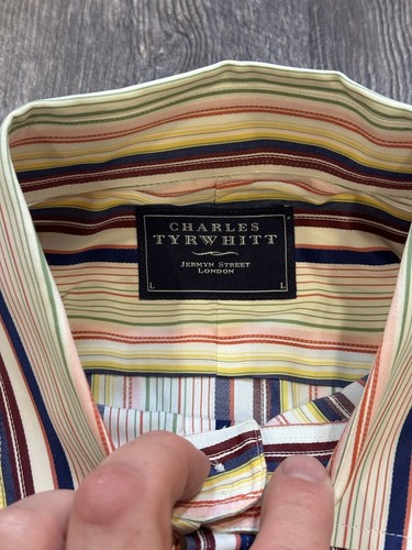 Charles Tyrwhit Mens Size L Long Sleeve Multicolor Striped Dress Shirt - Picture 6 of 13