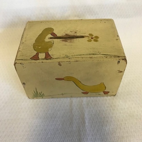 Vintage Wooden Painted Childs Money Box  Hand Painted Ducks / Flowers - Picture 1 of 4