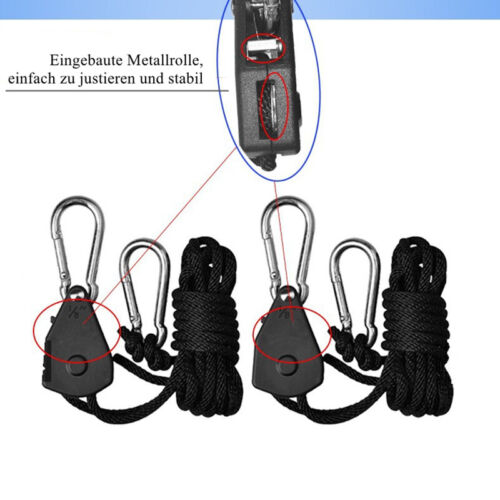 2/4x Flaschenzug mit Ratsche Seil 2.4m 130kg mit Umlenkrolle Seilzug Handseilzug - Bild 5 von 14