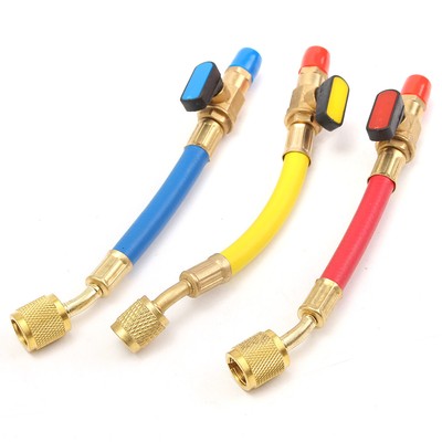 3pcs Brass R134a R410a 800PSI Manifold Gauge Set Shutoff Red Yellow Blue A//C Refrigeration Charging Hoses 19cm Length