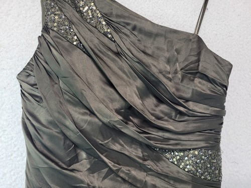 Carmen Marc Valvo Dark Green Silk Formal Dress Womens 14 Elegant Event Sequin - Picture 8 of 24