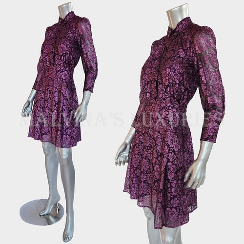 JUST CAVALLI BY ROBERTO CAVALLI DRESS METALLIC LACE MOCK NECK PURPLE sz 40 4 - Imagen 3 de 15
