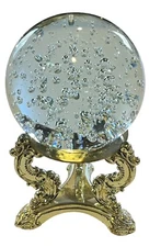 Vintage Godinger Crystal Art Glass Bubble Sphere Ball Paperweight Dragon Stand.