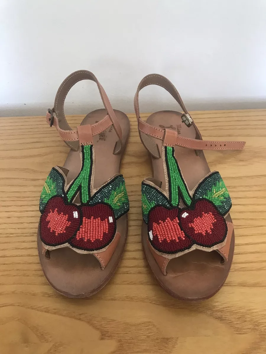 Miss L Fire Sandals Flats Cherry Beading Novelty Retro 7 40 Collectif