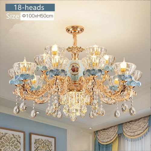 Crystal Glass Ceramics Chandelier Light Indoor Lighting 6-18 Heads Ceiling Lamp - Picture 17 of 18