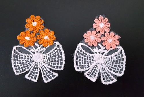 White w/Orange or Coral Pink Flower Lace Patch Motif Appliques Crafts Supply A49 - Picture 4 of 14