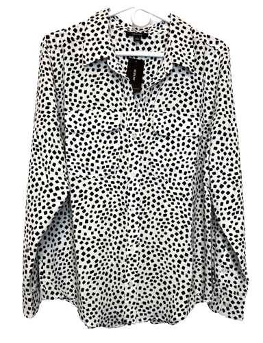 Alfani Women's White/Black Printed Button Down Shirt ~ Size Large