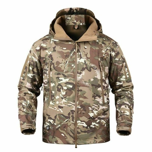 Giacca conchiglia morbida da uomo pelle di squalo esercito impermeabile cappotto esterno mimetico con cappuccio - Foto 28 di 38