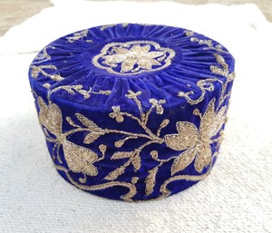 Old-Early-Beautiful-Tribal-Cap-Topi-Silver-Jari-Embroidery-Work-Japan