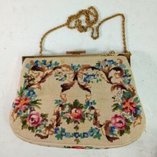 Vintage Tapestry Needlepoint Evening Bag Purse Floral Romantic 7x5" 