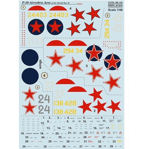 Print Scale 48-143 Decal 1:48 Р-39 Aircobra Aces of the World War II Part 2 - 第 7/12 張圖片