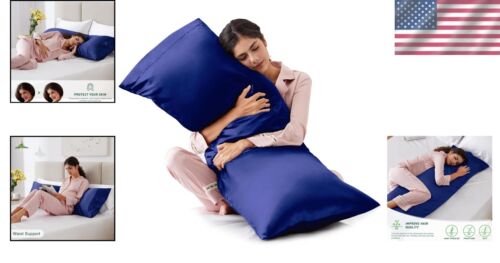 20x54” Navy Blue Satin Pillowcase - Smooth, Breathable & Machine Washable - Picture 2 of 10