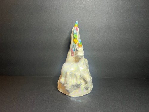 Vintage 1980s Iridescent Rainbow Luster Ceramic Mother & Baby Unicorn Figure - Picture 6 of 9