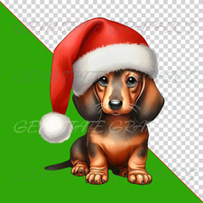 Christmas Santa Hat Dachshund Ready to Press Sublimation Print Heat Transfer