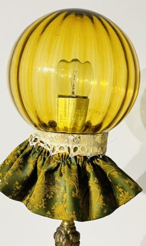 Vintage 1970s Cupid Brass Marble Amber Glass Mid Century Table Lamp - Picture 6 of 6