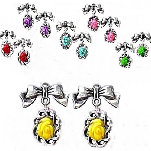 Earrings Rose Silver Frame drop with bow charm, choose color and fittings - Bild 1 von 9