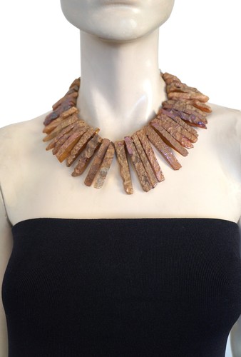 Goldbeschichtet schillernd Sonnenuntergang Aura Quarz Halsband Dolch Spitze Halskette 17" - Bild 3 von 4