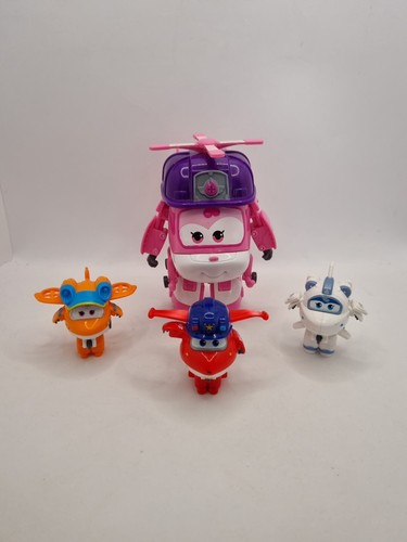 Paquete de avión Super Wings Transform-A-Bots x4 Dizzy & Minis Sunny Jett Astra en muy buena condición