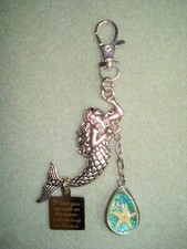 5" Dangle Mermaid, Turquoise Starfish, "I love you as wide as..." Key Ring Glitz