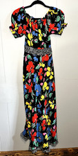 Target RIXO DRESS Size 4 Floral Off the Shoulder PUFF SLEEVE Black MAXI Colorful