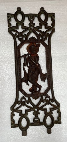 Old Vintage Rare Handmade Rustic Color Cast Iron God Krishna Figure Jaali Grill - Picture 11 of 16
