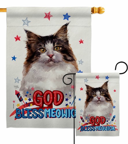 Patriotic Norwegian Forest Garden Flag Animals Cat Decorative Gift Yard Banner - Picture 1 of 19