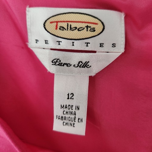 Talbots Petites Pure Silk Sheath Dress Size 12 Pink Button Accent Knee Length - Picture 4 of 9