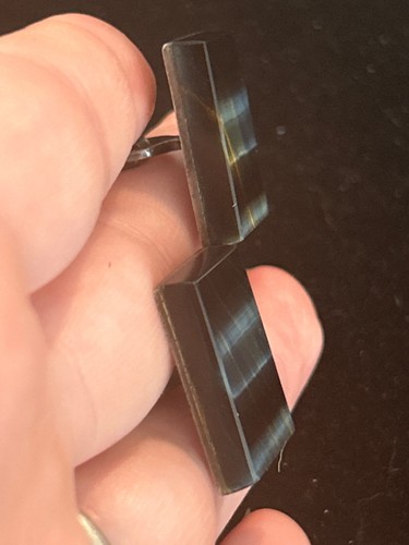 GEMELOS VINTAGE TAXCO MÉXICO PLATA ESTERLINA ENRIQUE LEDESMA OJO DE TIGRE PARA HOMBRE - Imagen 3 de 8