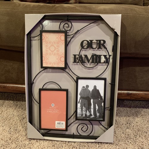 BURNES OF BOSTON Our Family 3 Opening COLLAGE Black Metal PHOTO Photo FRAME NIB - Picture 1 of 10