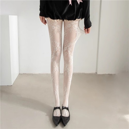 Sexy Women Lace Floral Tights Stockings Rose Fishnet Pantyhose Gothic Bar Black - Picture 2 of 14