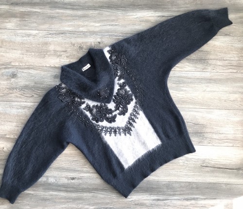 Suéter Vintage Monnalisa Angora Bordado Floral Pullover Talla 52 XXL Como Nuevo - Imagen 1 de 12