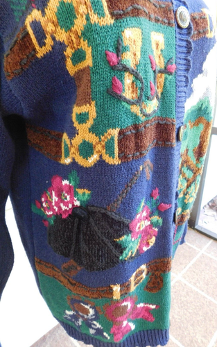 Jantzen Classics Large Knit Embroidered Horse Back Riding Horse Cardigan Vintage - Picture 4 of 10