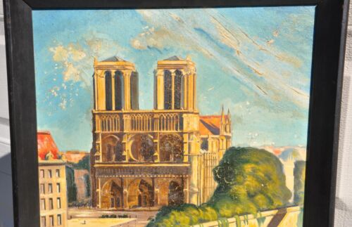 RARO WW2 Militare Prigioniero di Guerra Soldato Dipinto Arte Notre Dame Parigi Francia - Foto 4 di 8