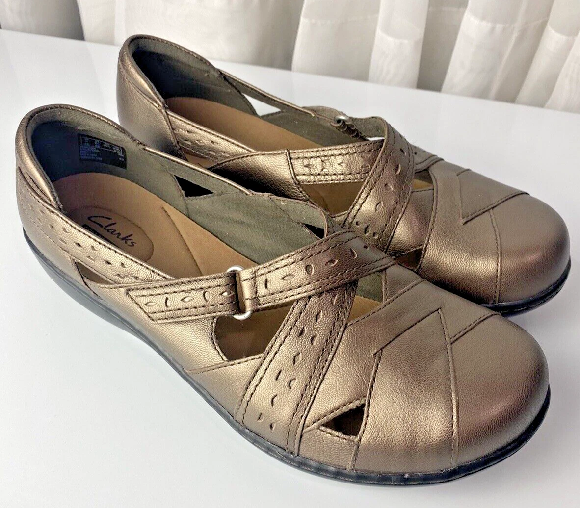 Mocassini Collezione By Clarks Donna 8 5 XW Peltro Oro Collezione Ashland Spin Q