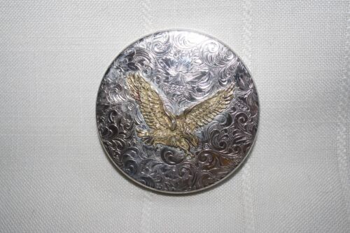MONTANA SILVERSMITHS German Silver ROUND Snuff LID with Gold Tone EAGLE in BOX - Picture 2 of 12