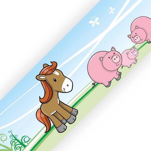 Cute Farm Animals - Bedroom Wall Border - Eco 1.3m Self Adhesive Strips - Picture 1 of 2