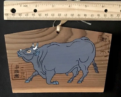PLACA DE ORACIÓN ESPIRITUAL JAPONESA TORO GRIS SANTUARIO NIKKO TOSHOGU TEMPLO EMA OSHI - Imagen 12 de 16