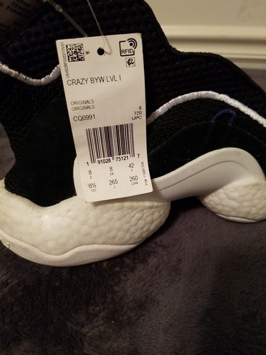 adidas Crazy BYW LVL 1 Black White 2018, Boost, Mens Size 9. - Picture 7 of 13