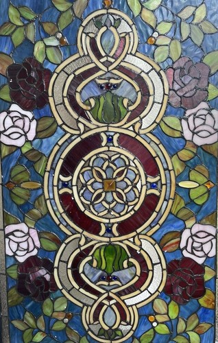 32"x20" Tiffany Style Stained Glass Victorian Rose Window Panel Suncatcher - Picture 10 of 11