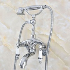 Chrome Wall Mounted Clawfoot Bathtub Faucet With Hand Shower Adjustable 3 3/8"