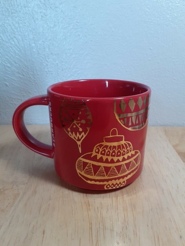 2015 Starbucks Red Christmas Holiday Gold Ornaments 14oz Coffee Cup - Picture 3 of 6
