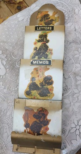 Vintage Metal Mail Organizer Wall Hanging Letter Memos Key Holder Poodles MCM - Picture 2 of 11