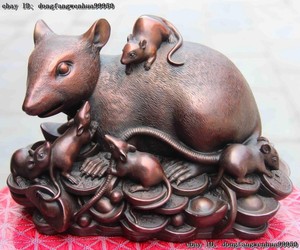 Feng Shui green jade wealth coin corn mouse Rat animal statue China Zodiac