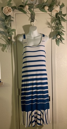 Bebe Maxi Dress sz L White/Blue Stretch 